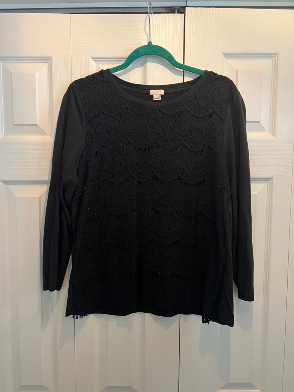 J. Crew Black Lace Front Long Sleeve Top